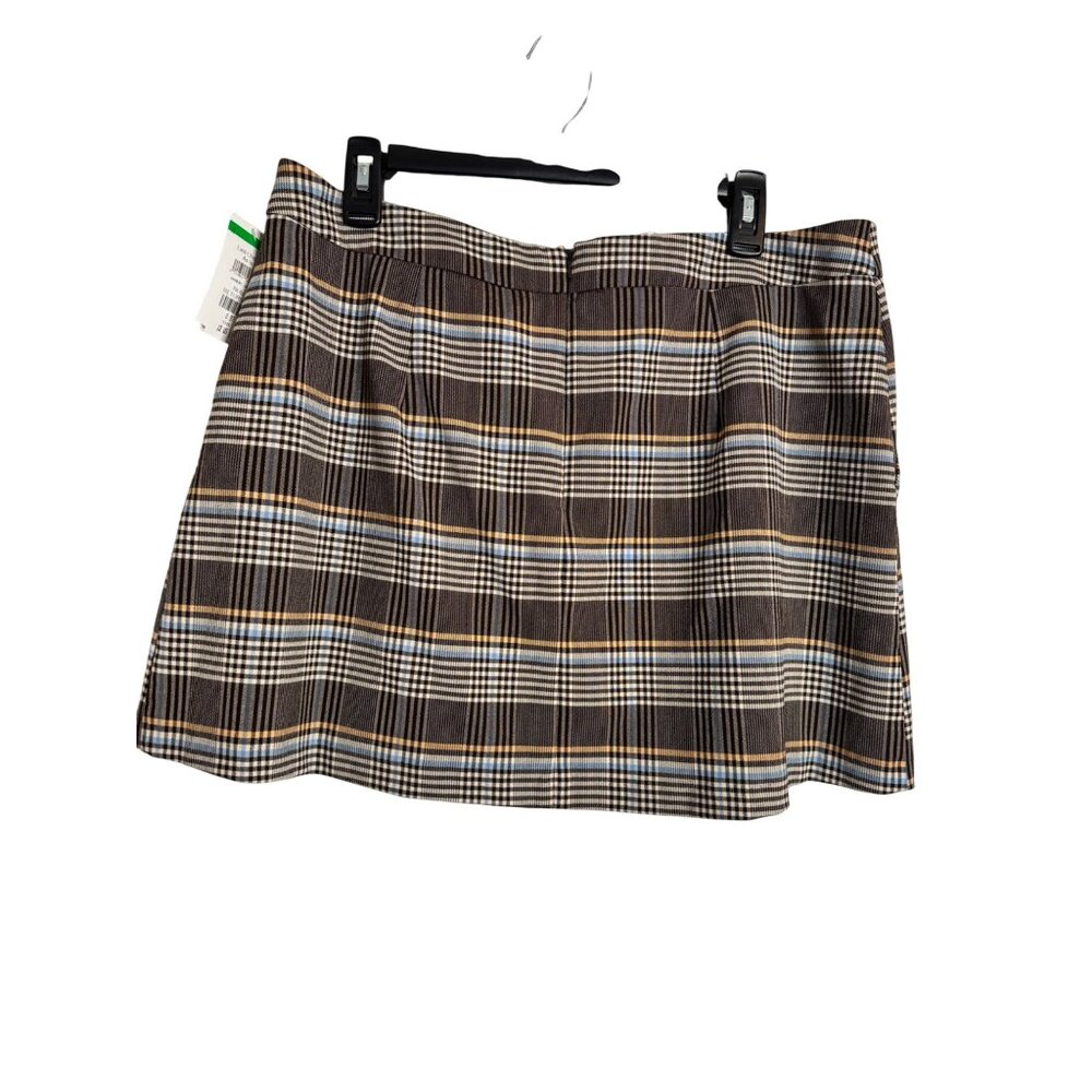 Topshop Plaid Miniskirt Size 12 Box Pleats Brown Cream NWT - Picture 9 of 11
